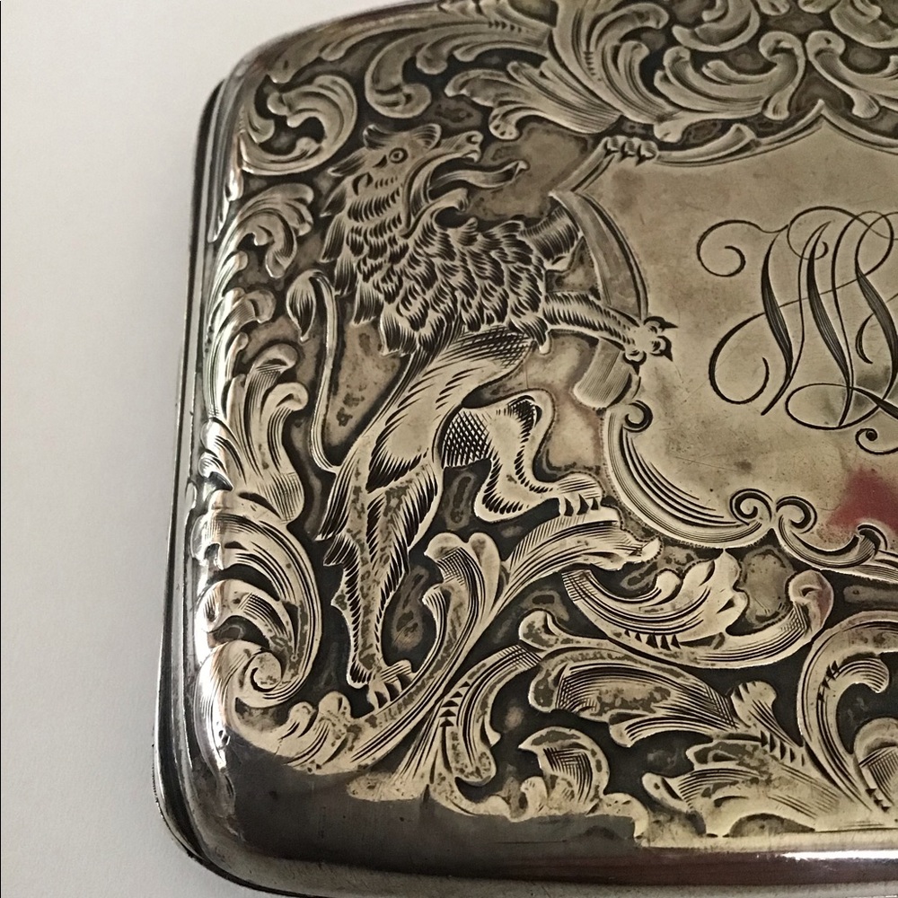 Unger Bros Antique Sterling Cigarette Case Lions - Picture 3 of 16